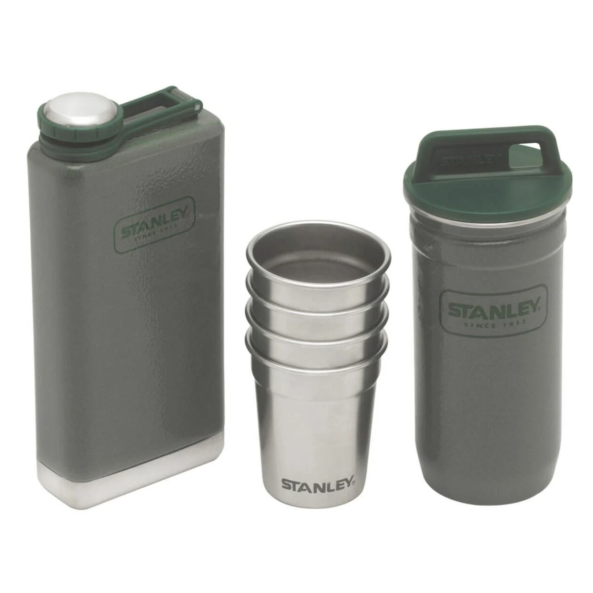 Stanley Adventure Shotglazen En Heupflacon Set Rvs Groen 6-delig 3 Stanley Adventure Shotglazen En Heupflacon Set Rvs Groen 6-delig